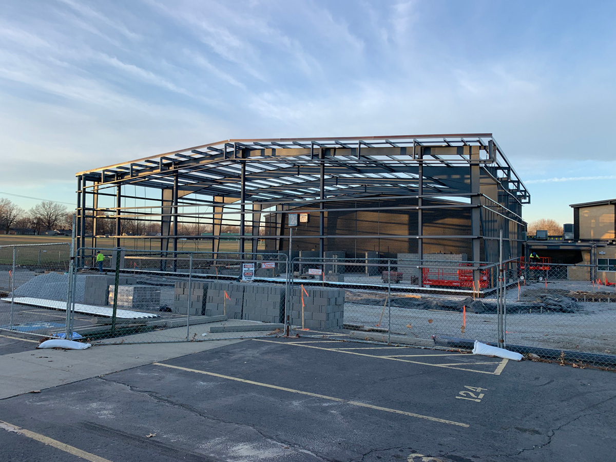 metal building being constructed