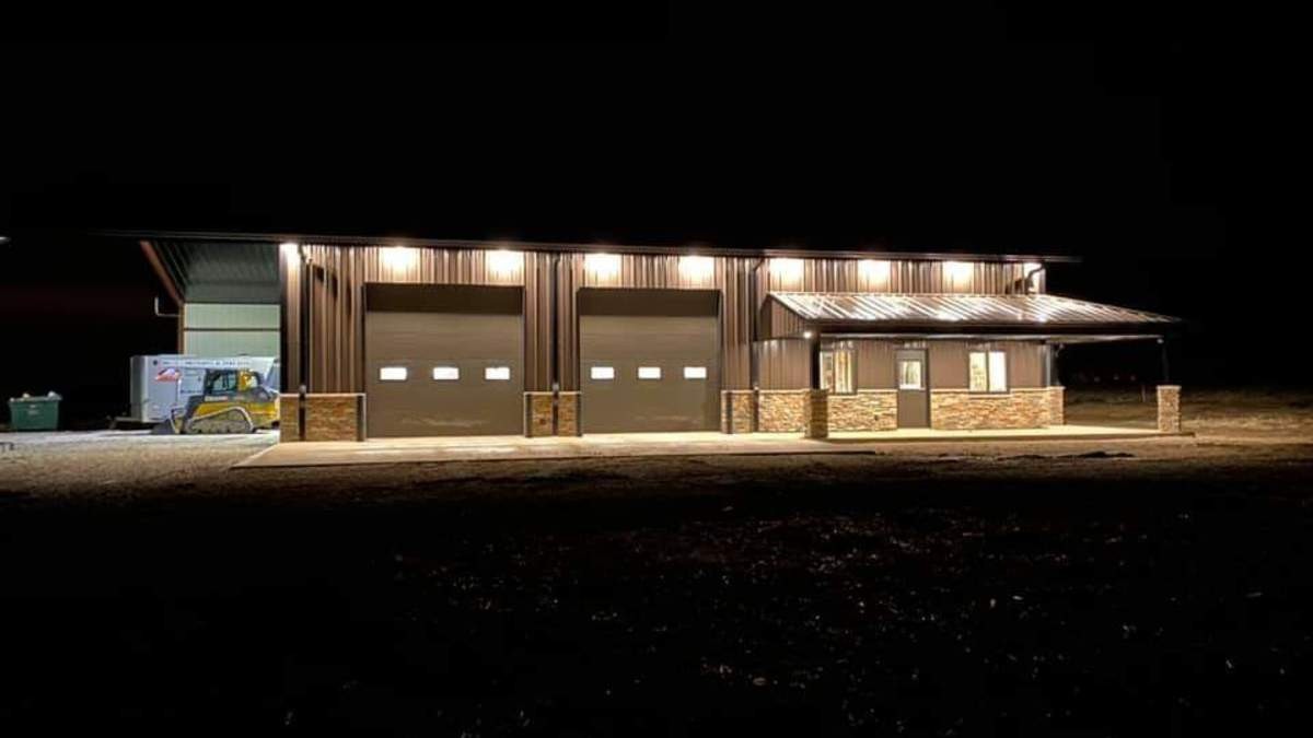 brian sollars pre-engineered building exterior at night