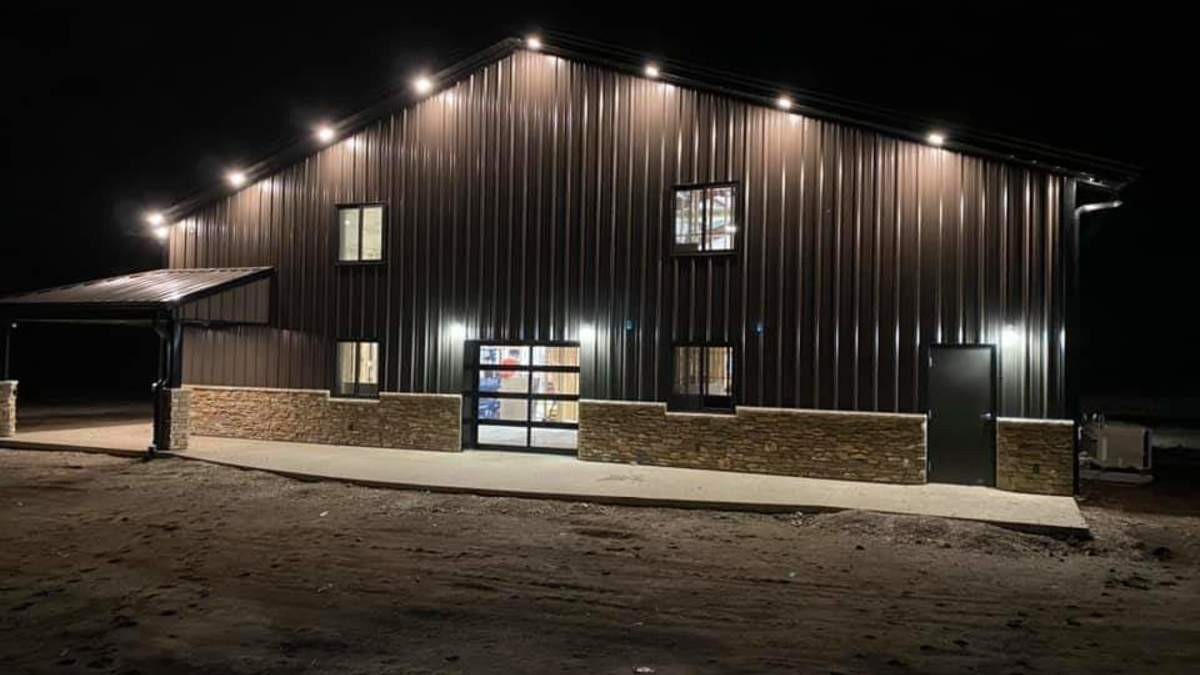brian sollars pre-engineered building night exterior