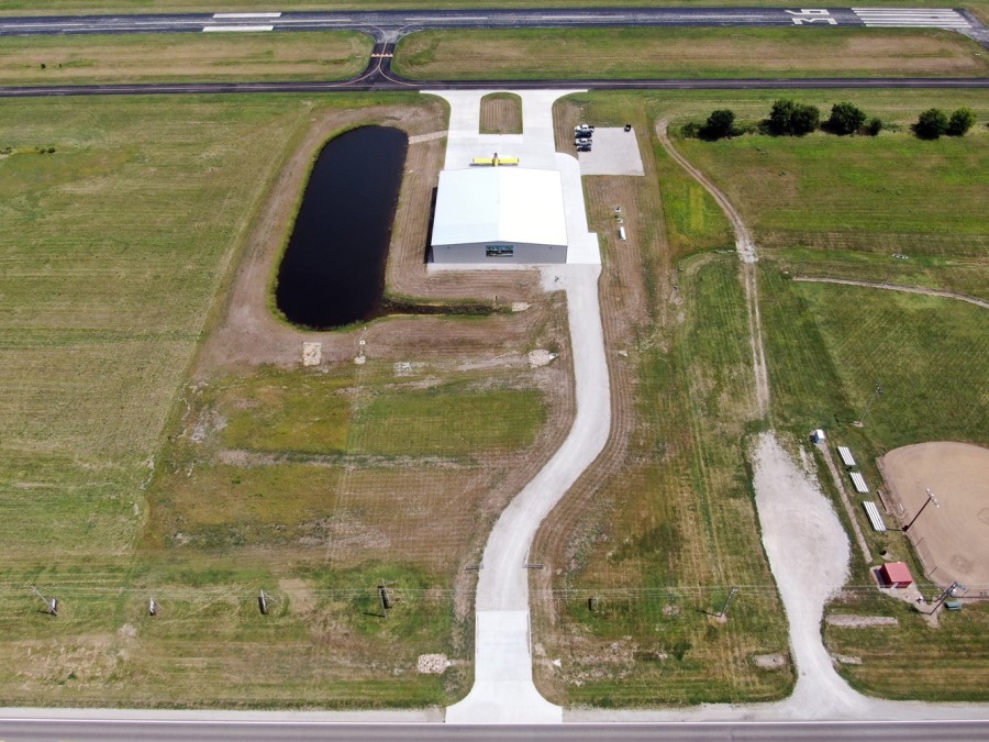 aerial view of airplane hangar installed at Bulter, MO Airport aerial view of airplane hangar installed at Bulter, MO Airport