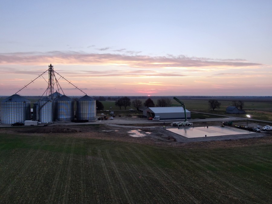 aerial view of pouring concrete at farm