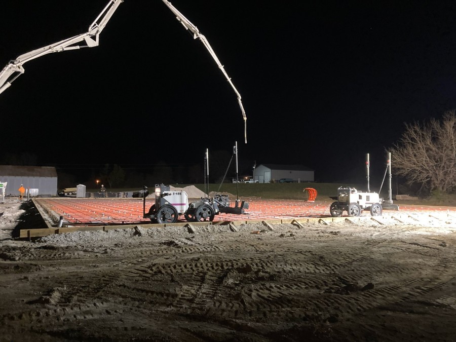 prepping concrete foundation with radiant heating at night