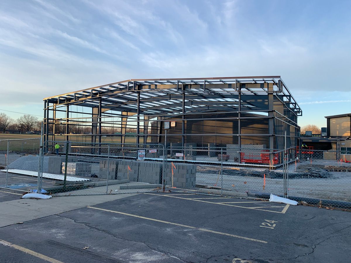 metal building being constructed