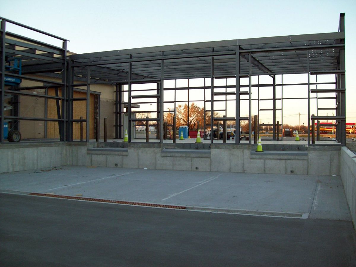 pre-engineered metal building being erected